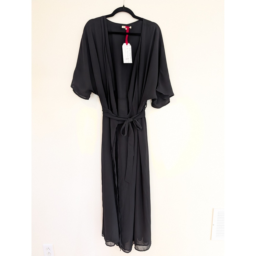 Standards & Practices Black Maxi Duster Cardigan Kimono Tie Waist 2X FA16023WVB